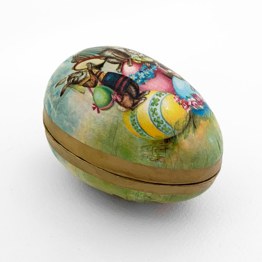 3-1/2" Vintage Easter Bunny Band Papier Mache Easter Egg Container ~ Germany